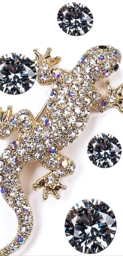 A luxurious lizard adorned with sparkling gems and surrounded by diamond-like crystals.