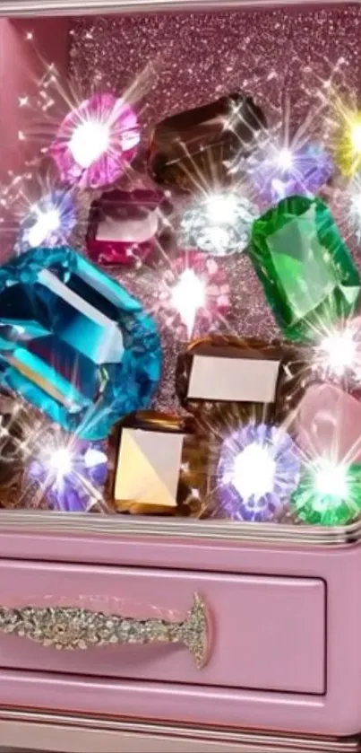 Colorful gemstones sparkle in a luxurious pink display.