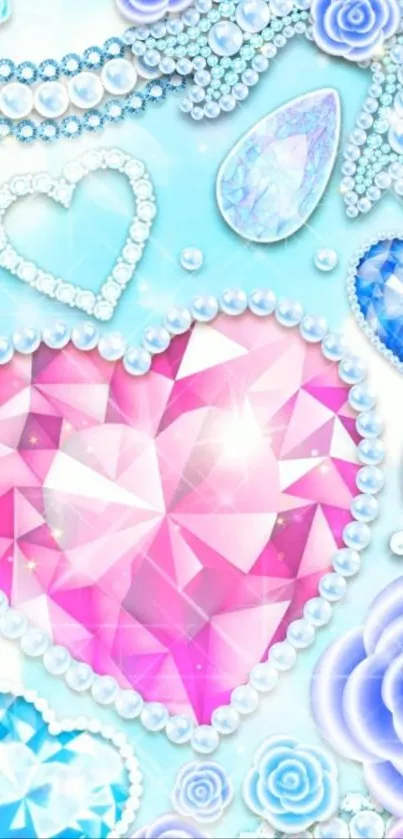 Sparkling pink gemstone heart with diamond accents.