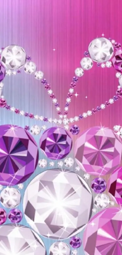 A sparkling pink and purple gemstone wallpaper with a diamond pattern.