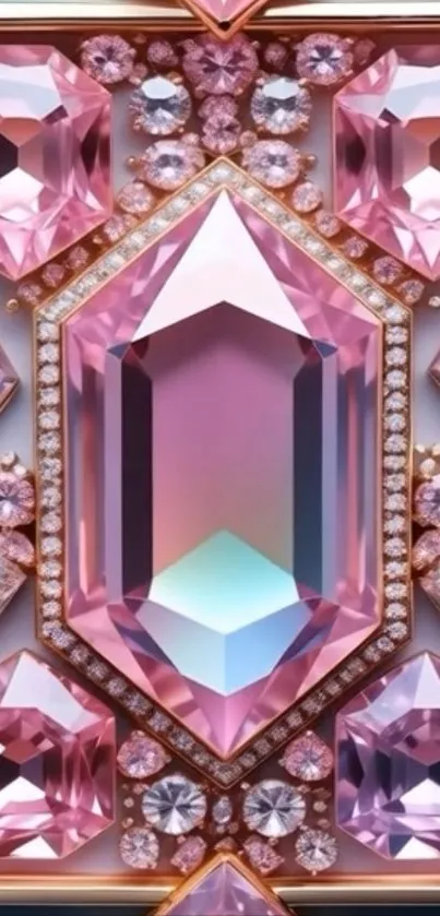 Mobile wallpaper featuring a detailed pattern of pink gemstones and crystals.