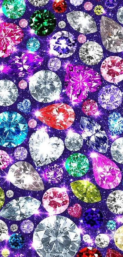 Colorful sparkling gemstone wallpaper with vibrant hues and glittering jewels.