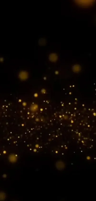 Golden particles sparkle against a dark background, creating a luxurious mobile wallpaper.