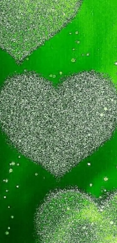 Sparkling green heart mobile wallpaper with a vibrant and shimmering look.