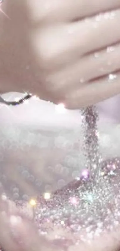 Hands holding sparkling glitter in elegant aesthetic.