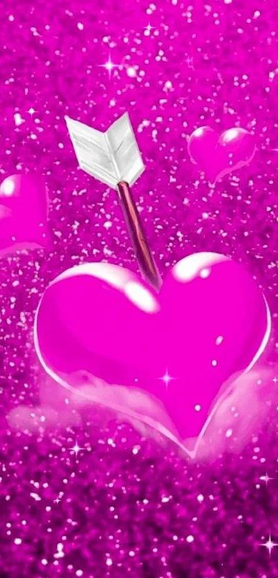 Sparkling pink heart with arrow, vibrant wallpaper.