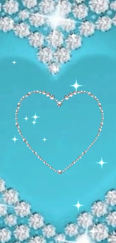 Blue wallpaper featuring a sparkling heart with diamonds.