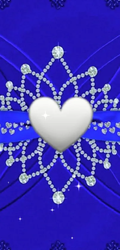 Sparkling heart on royal blue background with crystal details.