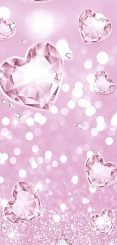 Sparkling heart crystal wallpaper with pink background.