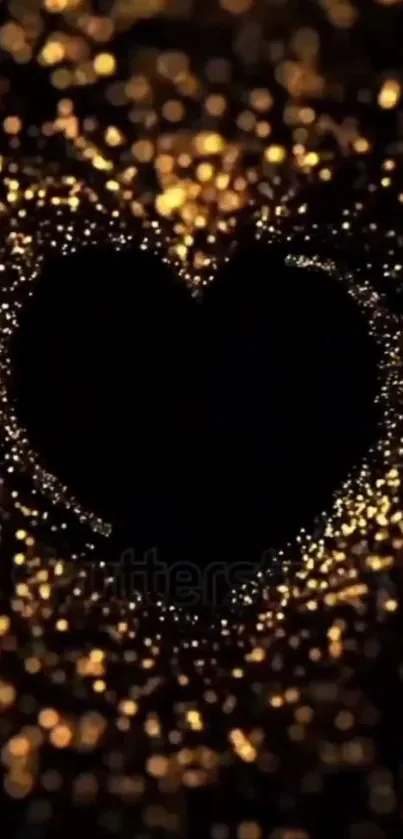 Sparkling heart on a dark background, glowing with elegance.