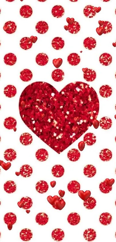 Red glitter heart with polka dots wallpaper.