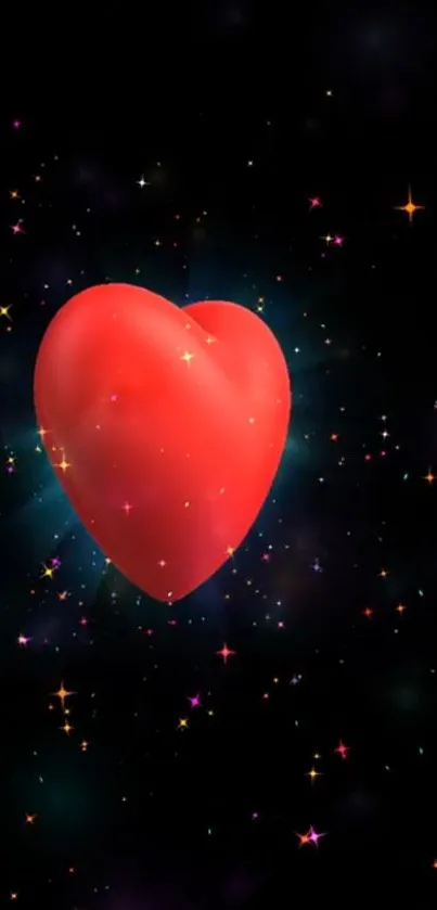 Red heart with stars in a cosmic galaxy.