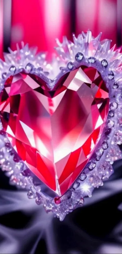 Sparkling pink heart gemstone with vivid colors.