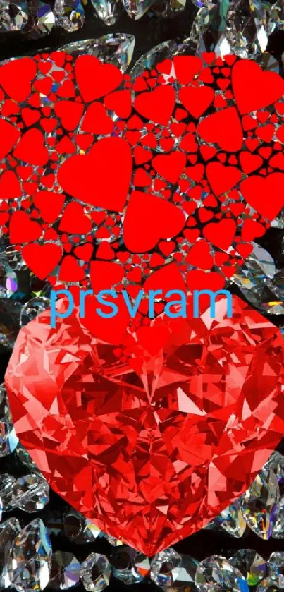 Red heart-shaped gemstone with sparkling background.