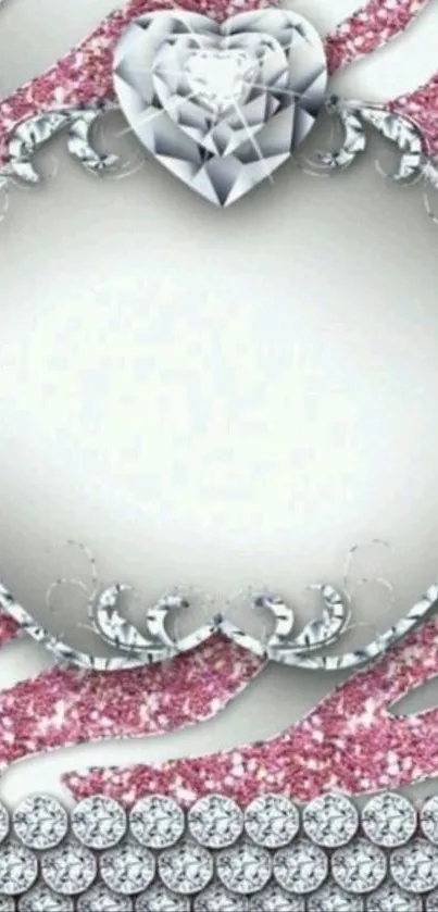 Sparkling pink heart gem wallpaper with diamond accents.