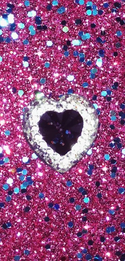 Heart design on sparkling pink glitter background.