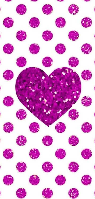 Magenta heart with glitter polka dots wallpaper.