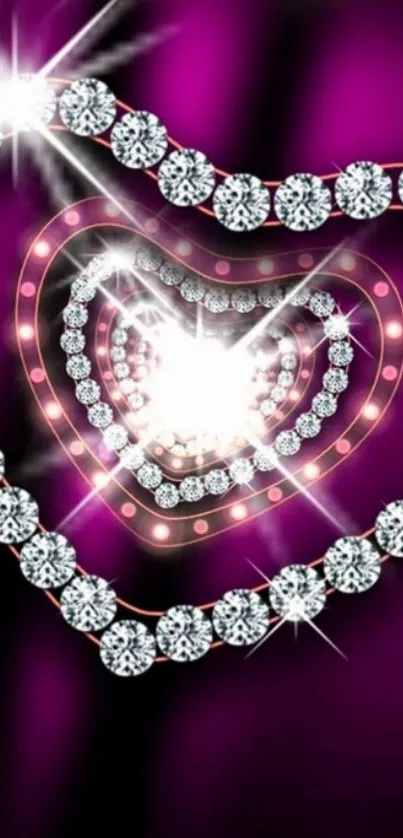 Heart-shaped jewel design on a vibrant purple background.