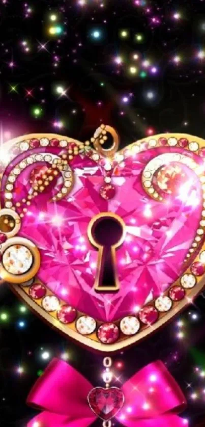 Shiny pink heart jewel with sparkles on a stylish background.