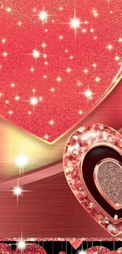 Sparkling pink heart mobile wallpaper with glitter accents.