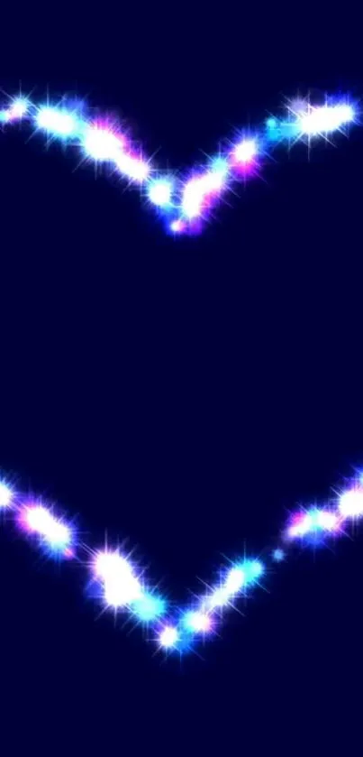 Glowing heart-shaped neon light wallpaper in dark blue background.