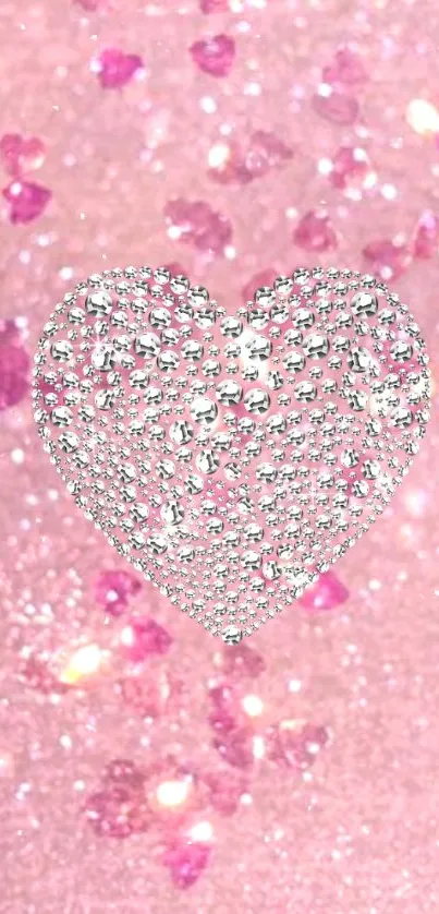 Sparkling heart with pink glitter background in mobile wallpaper.