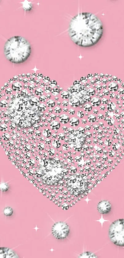 Sparkling diamond heart on soft pink background with glittery accents.