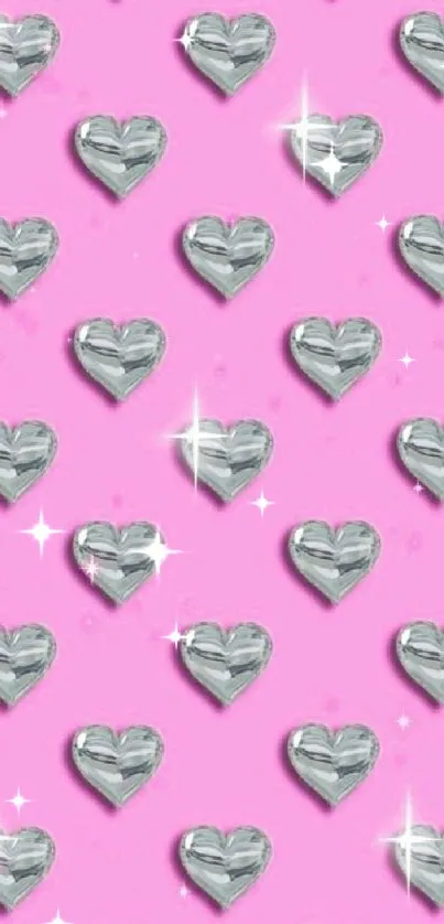 Shiny crystal heart pattern on a pink background wallpaper.