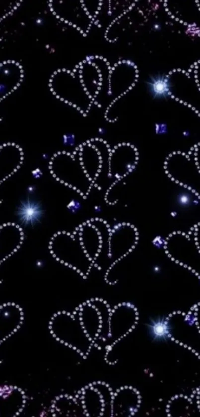 Elegant mobile wallpaper with sparkly hearts on dark background.