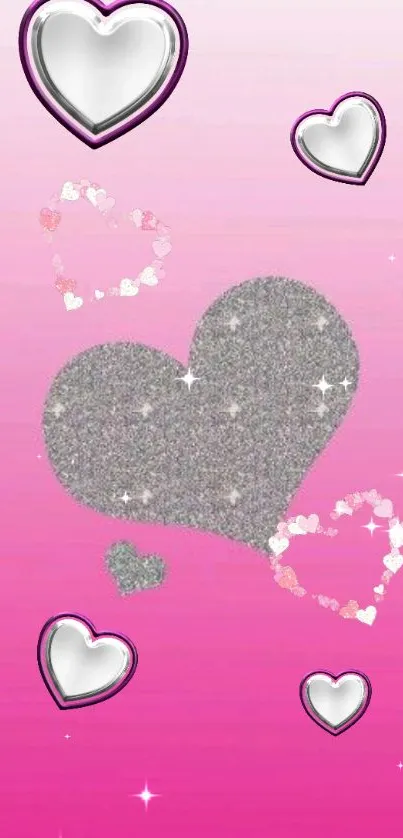 Sparkling pink wallpaper with glitter hearts.