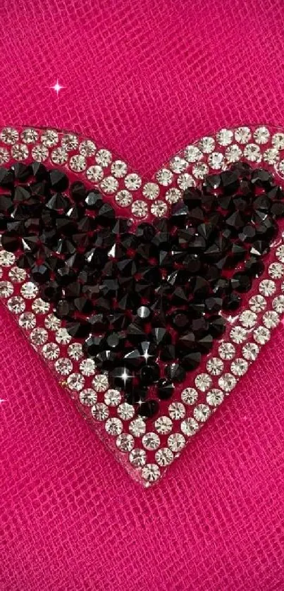 Heart design with gems on a pink background, ideal for stylish phone wallpaper.