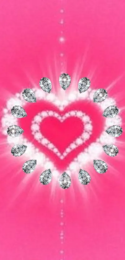 Glamorous sparkling diamond heart on pink background wallpaper.