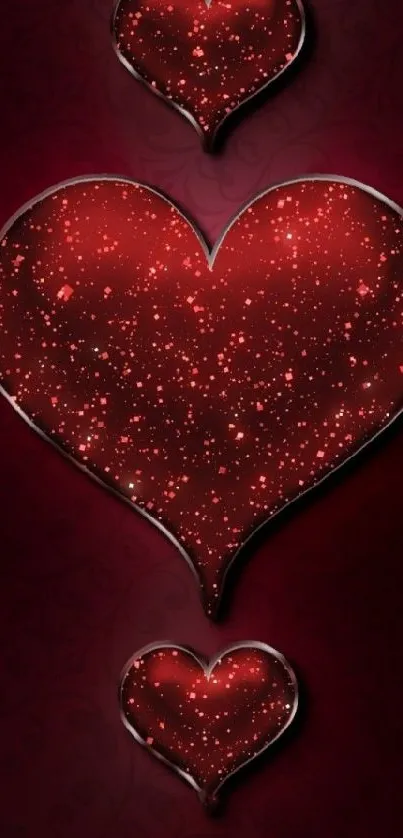 Mobile wallpaper featuring a large sparkling heart on a crimson red background.