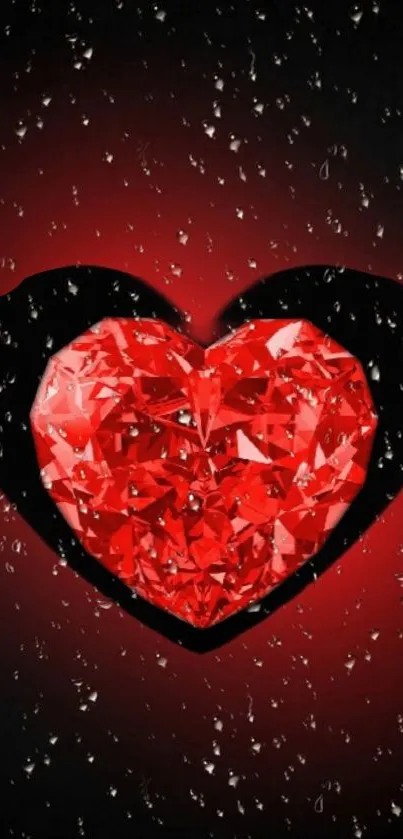 Red gemstone heart with black accents on wallpaper.