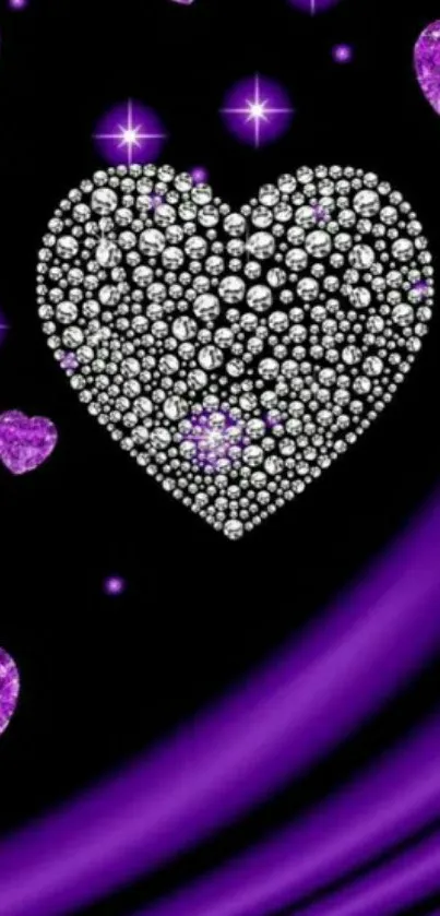 Black background with a diamond heart and purple accents.