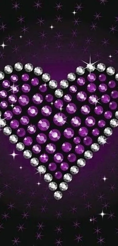 Purple gemstone heart on black, sparkling with elegance.