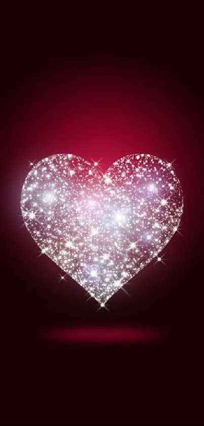 Sparkling heart design on dark red background wallpaper.