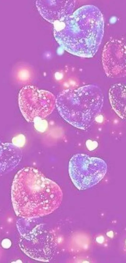 Sparkling purple heart wallpaper with glitter.