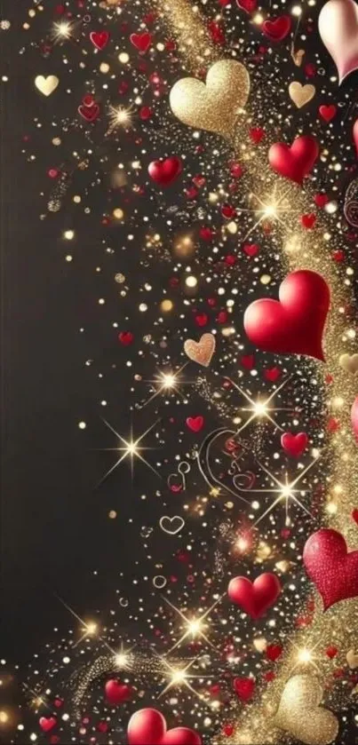 Vibrant heart-themed mobile wallpaper with sparkling designs.