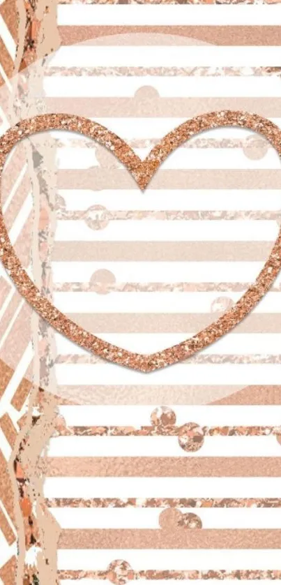 Rose gold heart wallpaper with geometric patterns.