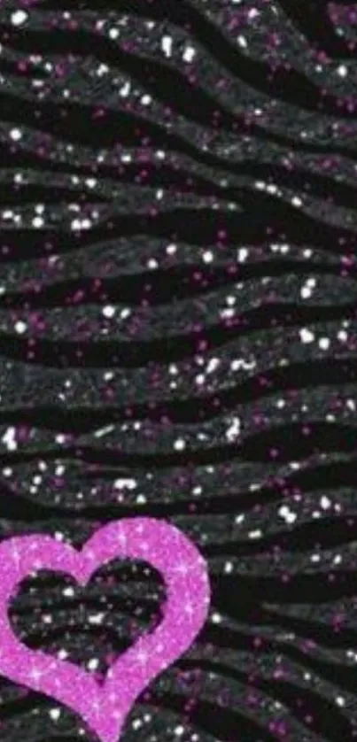 Sparkling glitter heart on zebra stripe background wallpaper.