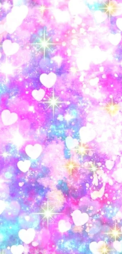 Magical pink wallpaper with hearts and stars