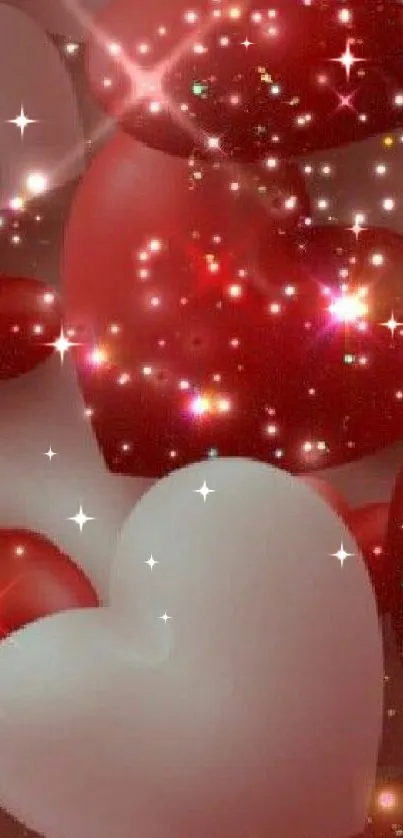 Sparkling red and white hearts mobile wallpaper.