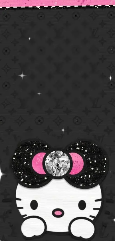 Adorable Hello Kitty wallpaper with sparkling black and pink design.