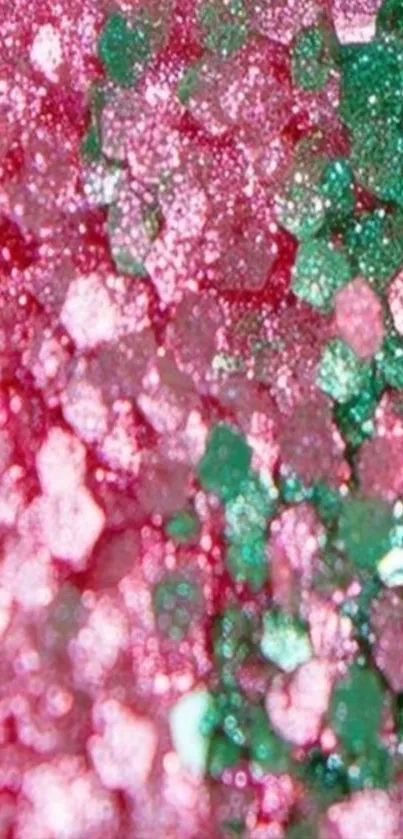 Pink and green glitter hexagon pattern.