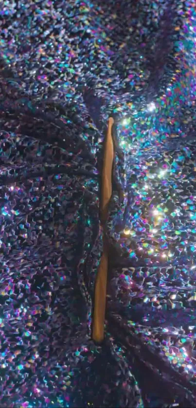 Sparkling holographic fabric with vibrant colors and unique texture.