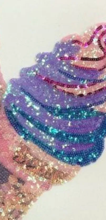 Sparkling sequin ice cream cone design with lavender shades.