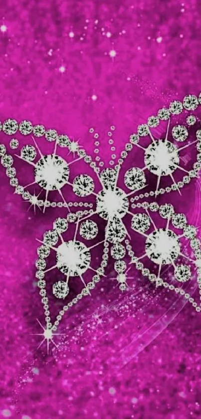Jewel-encrusted butterfly on a magenta background, showcasing intricate details.
