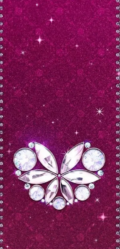 Purple wallpaper with jewel butterfly design.