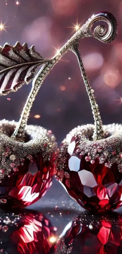 Luxurious sparkling cherry-shaped jewels on a dark background.